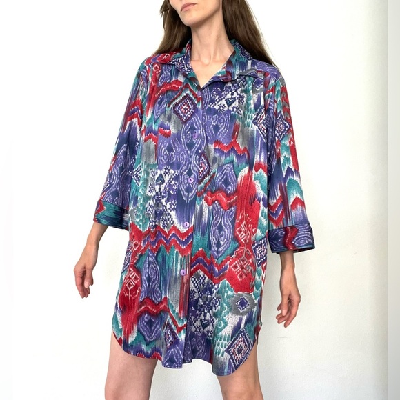 Boho Vintage Graphic Button Down Shirt Or Dress - Picture 4 of 8
